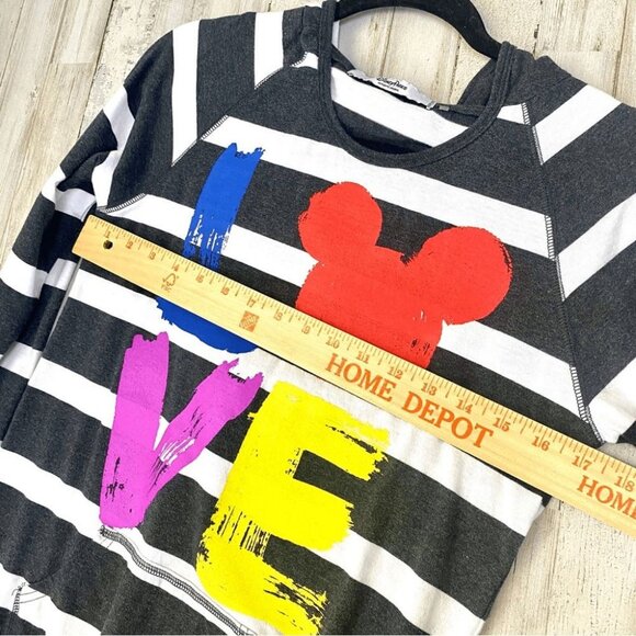 Disney Parks Mickey Mouse LOVE Lightweight Stripped Long Sleeve Hoodie Size XS - Picture 4 of 7
